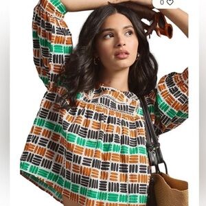 Anthropologie The Odell’s Kylie Blouse Crop Green Motiff Size Small